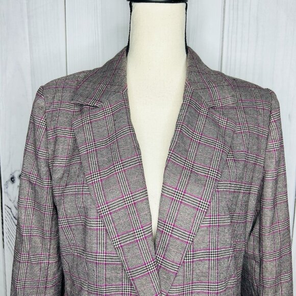 NWT Boston Proper Glen Plaid Single Button Lined Business Blazer Sz 12 Gray Pink - Picture 2 of 11
